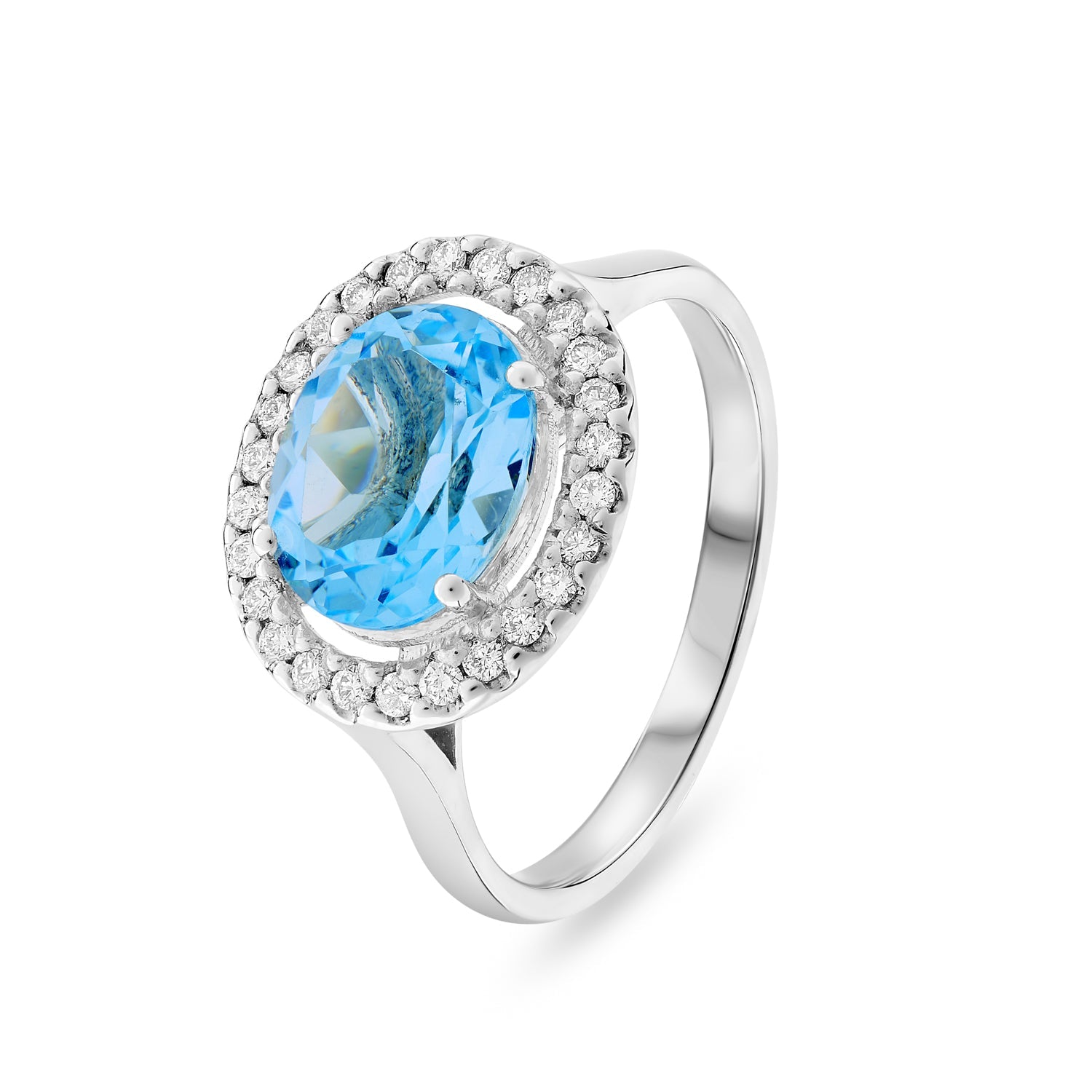 Diamond and Blue Topaz Halo Cluster Ring c.0.26ct