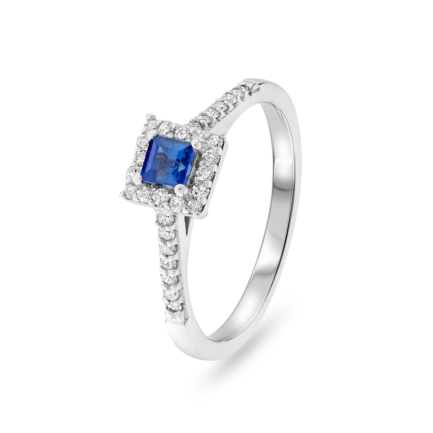 Diamond and Sapphire Ring With Diamond Set Shoulders. 0.22ct